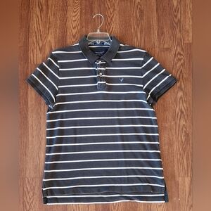American Eagle Outfitters Men's Slate Blue Striped Polo Shirt